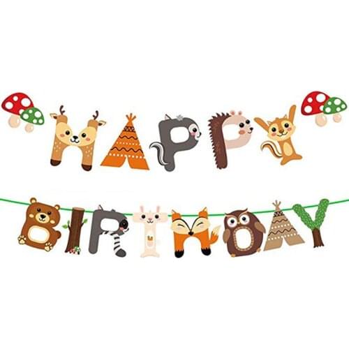 Happy Birthday Party Decoration Hanging Banners Cute Cartoon Animals Happy Birthday Letters Decorations Banner