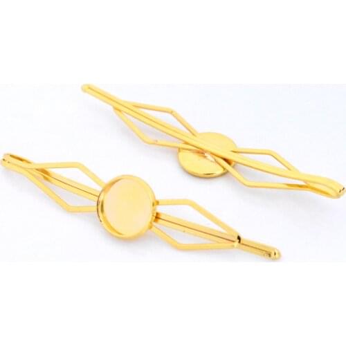 High Quality 12mm 10pcs Classic Gold Color Plated Copper Material Hairpin Hair Clips Hairpin Base Setting Cabochon Cameo