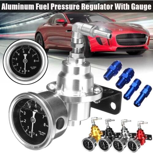 X-Universal Adjustable Aluminum Fuel Pressure Regulator With Gauge Kit Black Titanium Red Gold Silver Blue