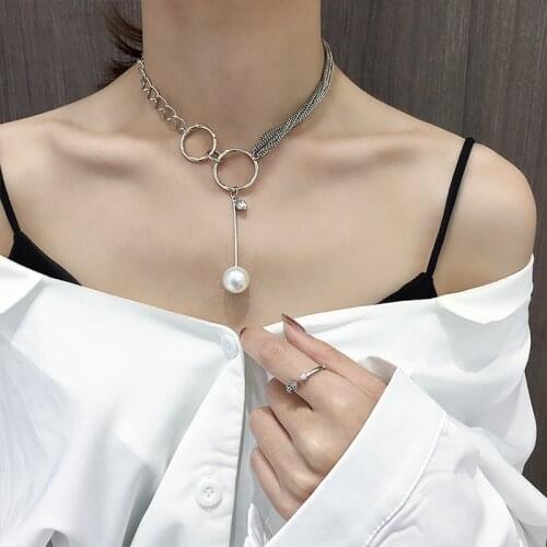 Pearl hoodie necklace female silver collarbone chain choker jewelry sweater chain long matching simple fashion 2021 new style