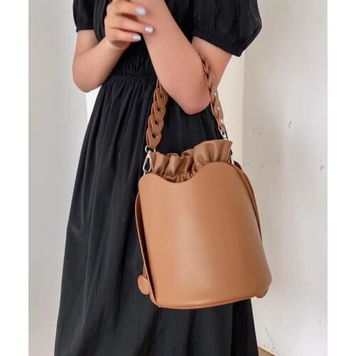 Womens Bag Drawstring Bucket Bag Female Ladies Small Shoulder Bags Designer High Quality PU Leather Crossbody Bag Whole Sale