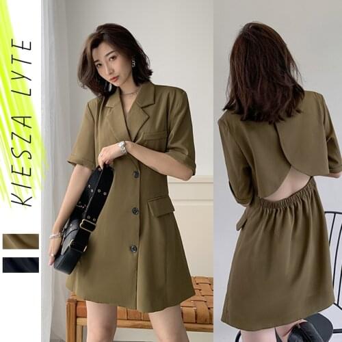 Women Blazer Dress Casual Green Black Blazers Hollow Out Solid Slim Suit Female Dresses 2020 Summer Fashion Suit Vestidos