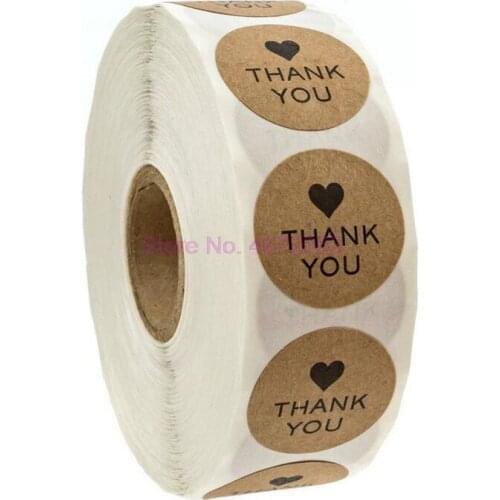 200 rolls Round Natural Kraft thank you Stickers 500 Labels per roll cute stickers for Cake Packaging seal labels sticker 1 inch