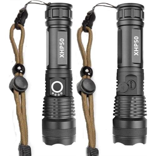 2021 Handheld P50 Torch Light 18650 Battery Stretched LED Lamp Outdoor Portable XHP50 Flashlight