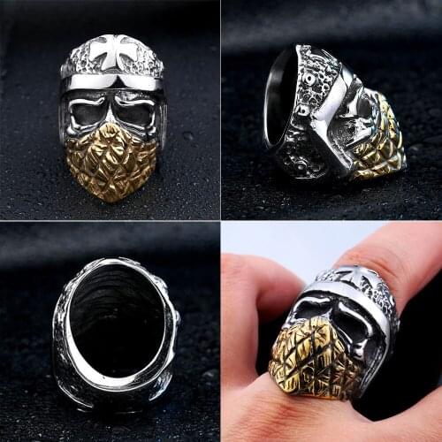 316L Knights Templar Cross Men Calvarium Skull Punk Vintage Ring Gothic Stainless Steel Biker Rings Motorcycle jewellery