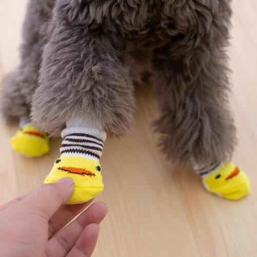 4Pcs Cats Dogs Cotton Warm Anti-Slip Cartoon Pattern Socks Shoes Pet Supplies
