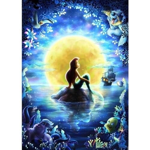 Disney Diamond Embroidery Cartoon Mermaid Princess Diamond Painting Cross Stitch Kits Mosaic Sea View Sunset Clouds Home Decor