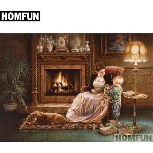 HOMFUN Full Square/Round Drill 5D DIY Diamond Painting "Woman kid dog room" Embroidery Cross Stitch 3D Home Decor Gift A01758