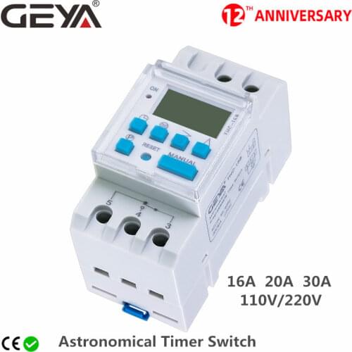 GEYA THC Astronomical Timer Switch LCD Display 16A 20A 30A Timing Control Latitude Switch 110V 220V