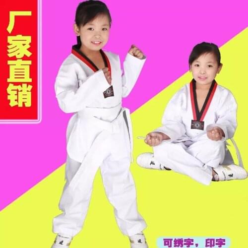 White Taekwondo Uniforms Karate Judo Taekwondo Dobok Clothes Children Adult Unisex V Neck Clothing