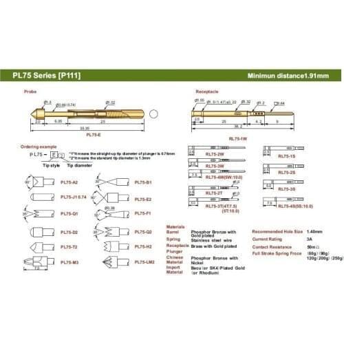 FREE SHIPPING 100PCS/LOT PL75-J1 33.35MM SPRING TEST PROBE FOR PCB, POGO PIN
