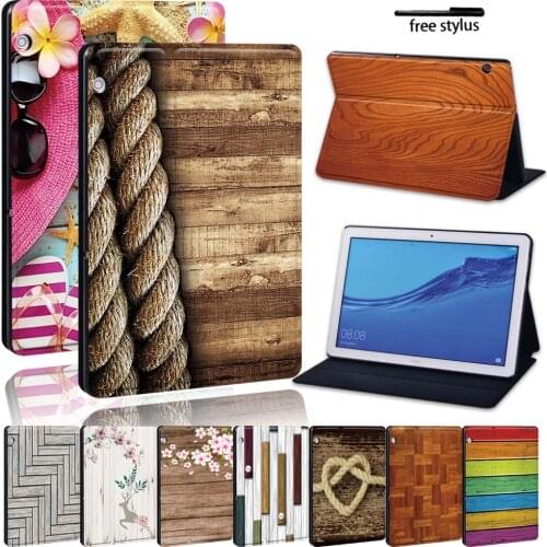 For Huawei MediaPad T5 10/MediaPad T3 8.0/MediaPad T3 10 9.6/M5 Lite/M5 10.8" Tablet Lightweight Printed Wood Tablet Cover Case