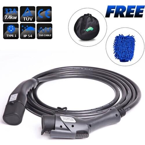 Eletric Car Charging Cable Type 1 to Type 2 with 32A 7KW J1772 EV Plug 5M Long