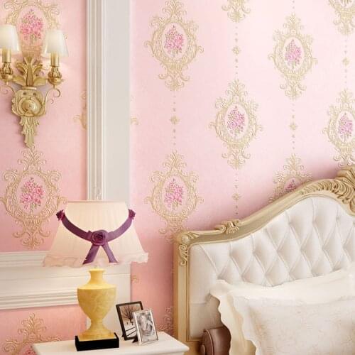 European Pastoral Non-woven Wallpaper American Mirror Pink Bedroom ab Edition Living Room TV Background Wallpape