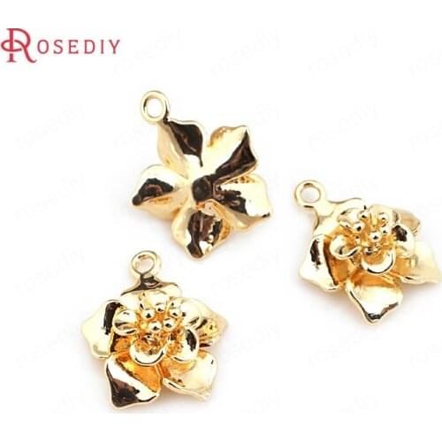 F473)10 pieces 16.5*14mm 24K Gold Color Brass 3D Flower Charms Pendants High Quality Diy Jewelry Findings Accessories wholesale