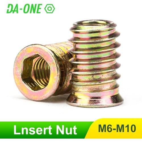 5pcs/10pcs/20pcs M6 M8 M10 Zinc Plated Carbon Steel Hex Nut Socket Drive Insert Nuts Threaded For Wood Furniture