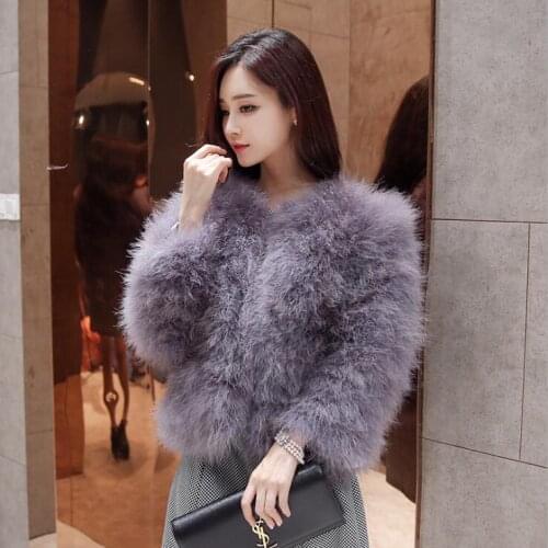 Hot Sale Fluffy Natural Ostrich Feather Coat Short Plus Size Jacket Women Winter Overcoat