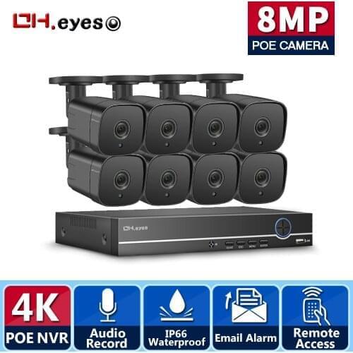 4K H.265+ 8CH 8MP POE Security Camera System Kit Audio Record Rj45 IP Camera Outdoor Waterproof CCTV Video Surveillance NVR Set