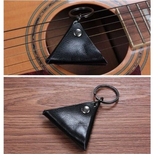 Leather Electric Guitar Pick Holder Folk Pop Guitar Plectrum Case Bag Keyring