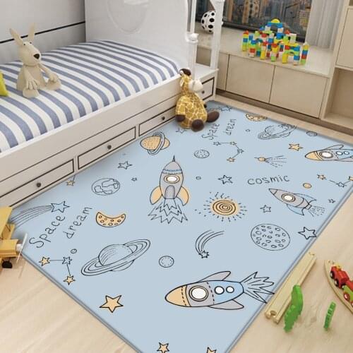 Hot Sale Interest Rocket Space Pattern Children Flannel Carpet Baby Hand Print Rug Children Carpet Play Baby Rectangular Mat