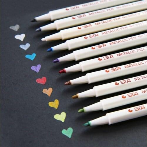 LifeMaster STA Metallic Color Pen Set Glitter Marker Alcohol Ink Scrapbooking Felt Tip Pens Comics Kawaii Stationery