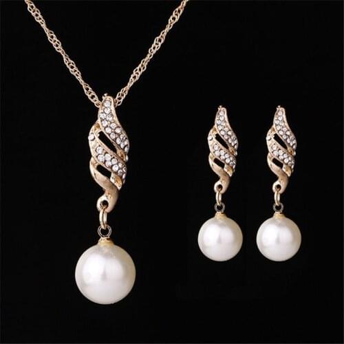 Fashion Pendants Necklaces Earrings sets Gold rhinestone Pearls Set Bridal Wedding jewelry sets for women