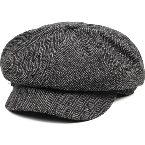 Vintage Style Mens Panel Tweed Newsboy Caps Formfitting Driving Hat Khaki Gray