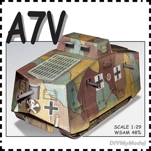 DIYMyModeI German a7v tank 1:29 DIY Handcraft Paper Model KIT Handmade Toy Puzzles Gift Movie props