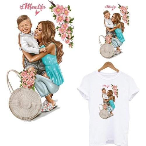 DIY Patches Mom&Wife Flower Applique Sticker On Clothes Women Kid T-shirt Hoodies Iron On Transfers Thermal Transfers Sticker