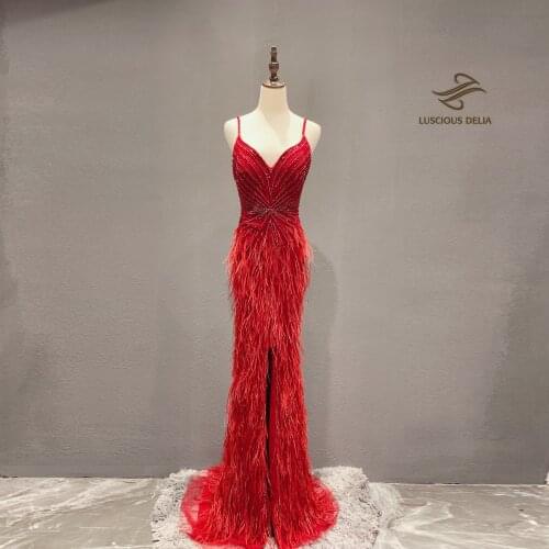 2020 new dubai evenning dresses women wo party noble special Luxurious bead feather dress