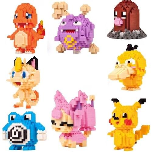 New Small Building Pokemon Blocks Small Cartoon Picachu Animal Model Education Game Graphics Bricks Pokemon Toys