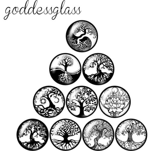 New Beauty Black style Life Tree patterns 10pcs 12mm/18mm/20mm/25mm Round photo glass cabochon demo flat back Making findings