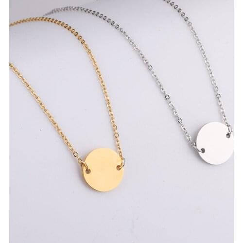 Wholesale Items Fashion Cutom Colar Stainless Steel Gold Round Plain Blank Charm Necklace Jewelry For Women personalized Gift