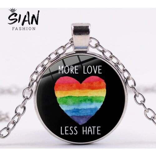 SIAN Fashion Rainbow Heart Lesbian Gay Pride LGBT Necklace Art Picture Glass Cabochon Pendant Handicrafts Gift for Lovers Choker