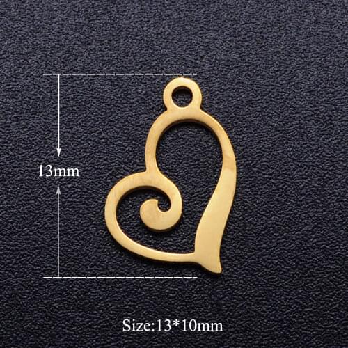 5pcs/lot Cute Heart Stainless Steel DIY Charms Wholesale DIY Pendants for Necklace Making Never Tarnish