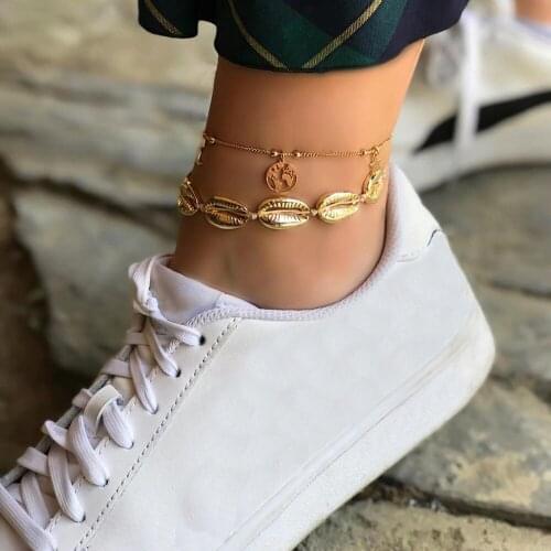 Pendant Chain Ankle Bracelet On Leg Foot Jewelry 2021 Boho Charm Bohemia Layered Gold ShellAnklets for Women Accessories Gift