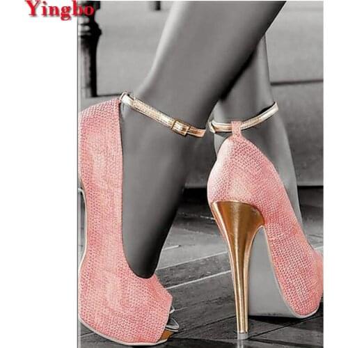 Full Square Round 5D Diy Diamond Painting square round pink high heels wall stickers paint with diamonds Embroidery Mosaic Kits