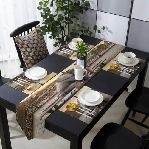 Funny Elephant Street Table Runner Placemats Set for Home Kitchen Dining Table Wedding Party Holiday Dinner Decoration
