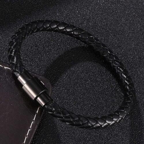 Simple Stainless Steel Magnetic Gold/Black Buckle Braided Unisex Leather Bracelets Male Wrist Band 2020 Pulseira Masculina