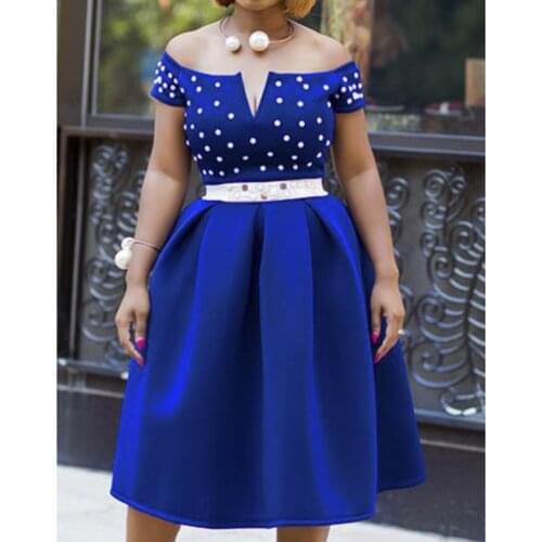 Blue Dress Off Shoulder with Bead A Line Pleated Sexy Party Dress Celebrate Female Dinner Night Evening African Robes Large Size