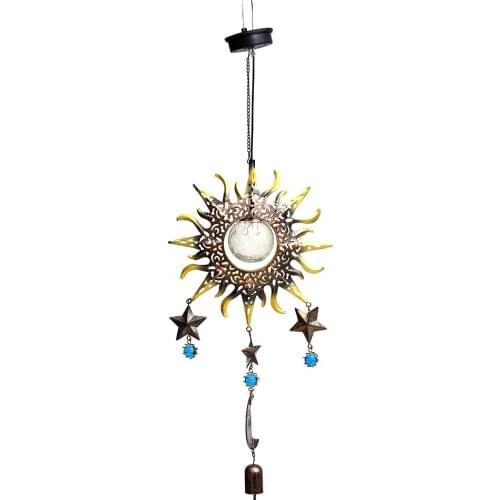 LED Solar Wind Chime Light Wrought Iron Sun Pendant Lamp Outdoor Hanging Night Lights for Home Garden Decoration