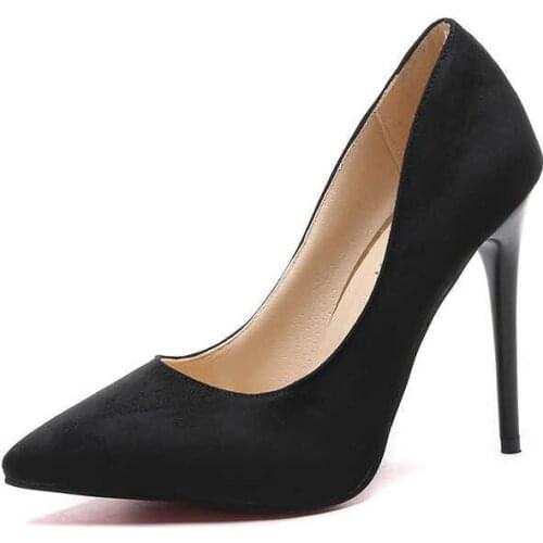 Plus Size 44 Pumps Women Shoes Red Flock Slip-On Shallow Wedding Party Pointed Toe High Heels Pump Chaussures Femme 2021