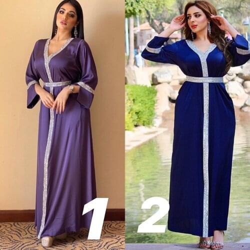 Turkey India Muslim Dress Arabic Women Abaya Ethnic Sequins Diamond Long Sleeve Loose Islamic Clothing Robe Moroccan Kaftan Gown