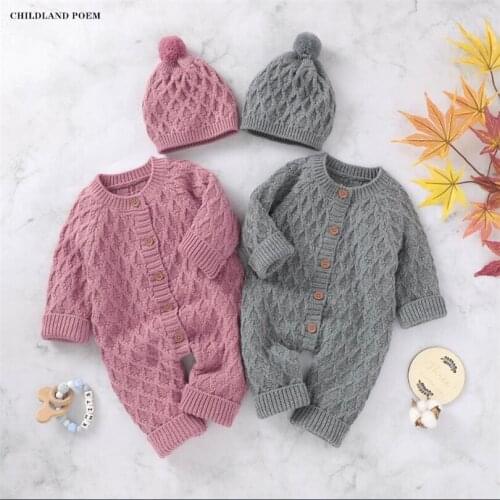 Knitted Baby Clothes Newborn Autumn Winter Baby Romper Jumpsuit Cotton Baby Girl Clothes Infant Baby Boy Girl Romper With Hat