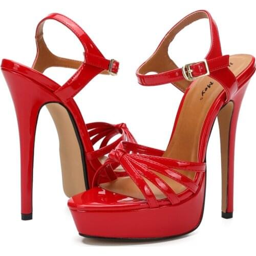 Women Patent Leather Ankle Strap Platform Women Shoes High Heel Sexy Sandals Plus Size Women Shoes 44 45 46 Sandaleas De Mujer