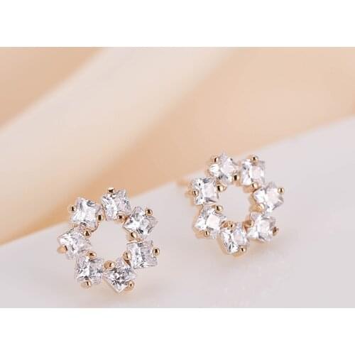 DE360 Fashion Street Snap Elegant Delicacy Geometry Flower Zircon Earring Gift Party Banquet WOMENS Jewelry Earrings