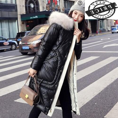 Womens Winter Down Jacket Korean Coat Female Hooded Parkas Woman Raccoon Dog Fur Collar Fashion 2021 Mujer Chaqueta 2525