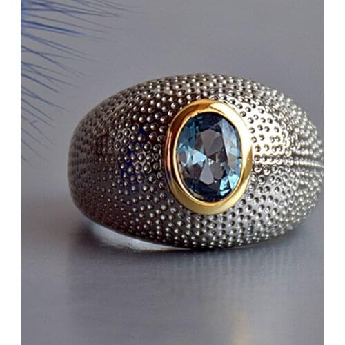 Punk Gun Black Ring for Women Copper Jewelry Oval Blue Crsytal Lady Wide Rings 2 tone Jewellery