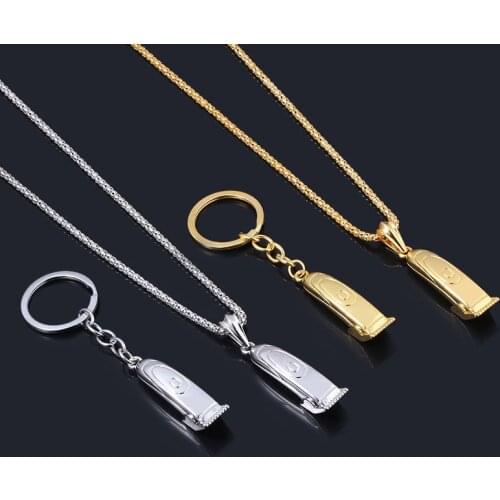2020 Trend Washing, Cutting and Blowing Series Hip Hop Punk Style Barber Shop Razor Clipper Necklace Creative Pendant Keychain