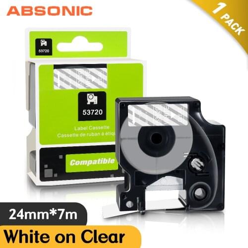 Absonic White on Clear Compatible for Dymo D1 53720 24mm*7m label tape for Dymo MobileLabeler LabelManager PnP Wireless 500TS
